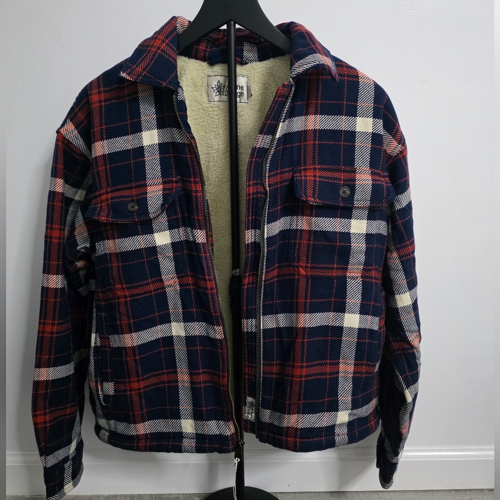 NWT Alpine Design Women's Plaid Sherpa-Lined Fleece Shirt Jacket